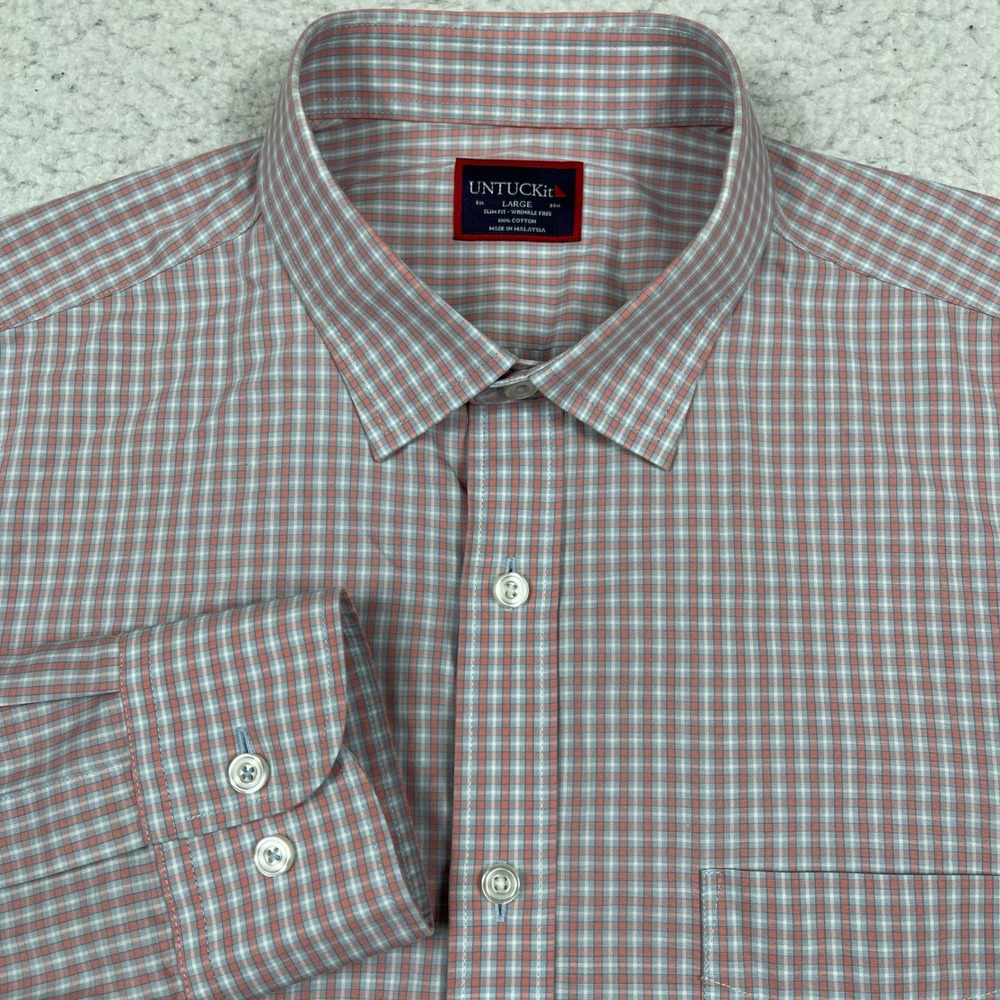 UNTUCKit Button Down Mens Large Blue Lavaux WF Wrinkle Free Slim Fit Preppy